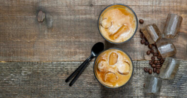 Iced latte's on wooden table
