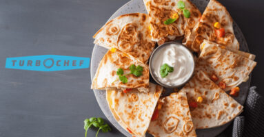 Quesadillas on plate with Turbochef logo