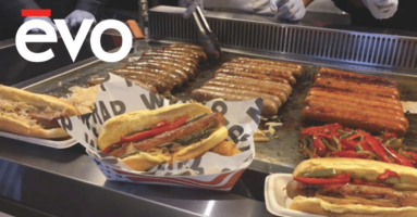 Sausages on Evo EVent ventless griddle