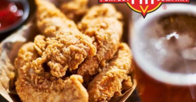 Perfect Fry Countertop Fryer - chicken tenders on plate with beer