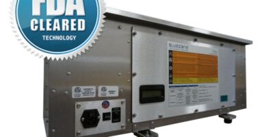Bluezone Air Purifier with FDA Cleared blue badge over